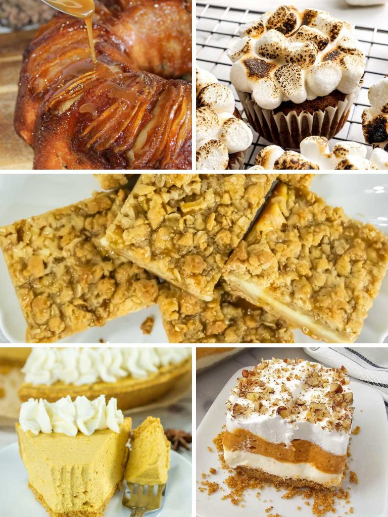 Collage of a variety of Thanksgiving desserts