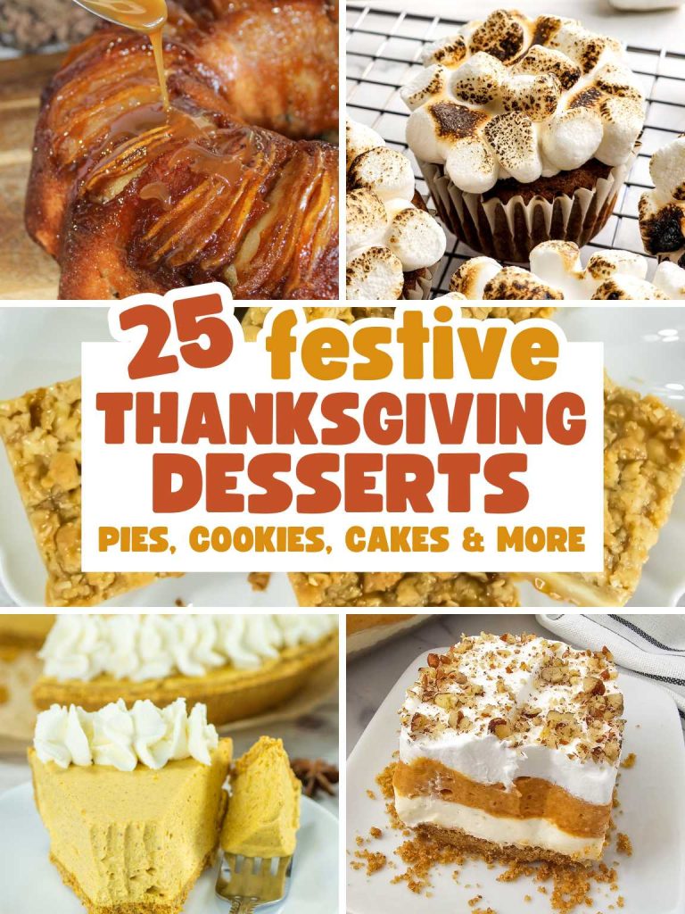 Collage of a variety of Thanksgiving desserts