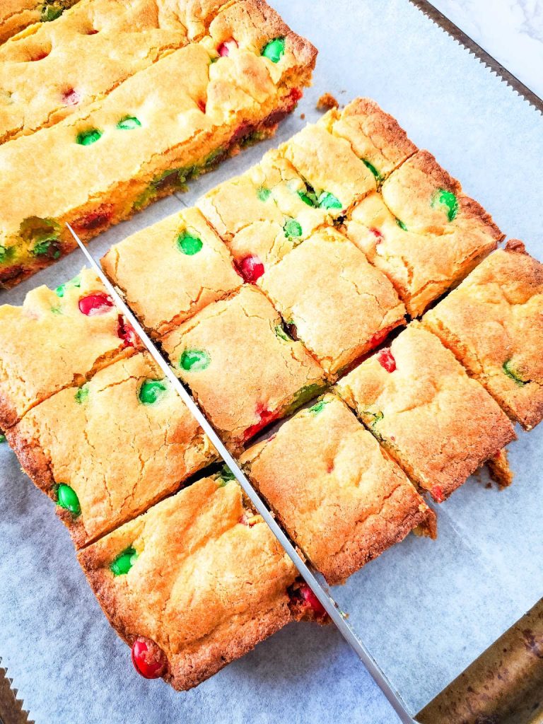 Holiday M&Ms cake mix cookie bars process 6