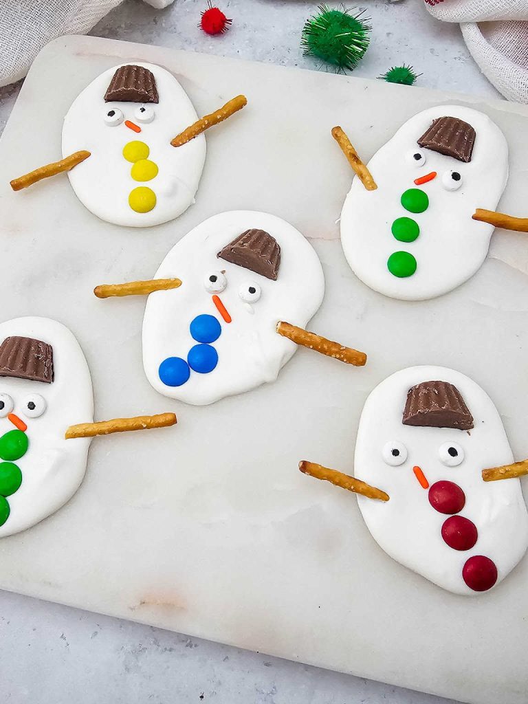 Melted snowman chocolate bark