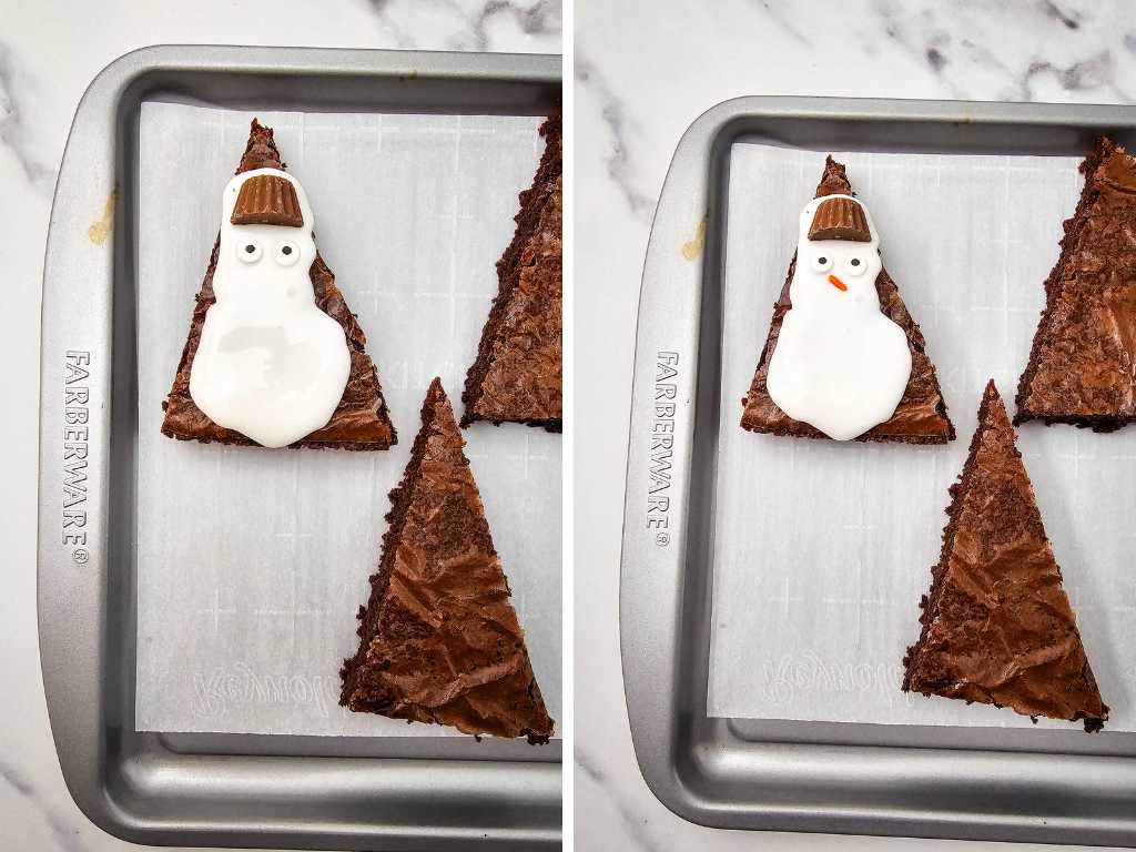 Snowman brownies process 7