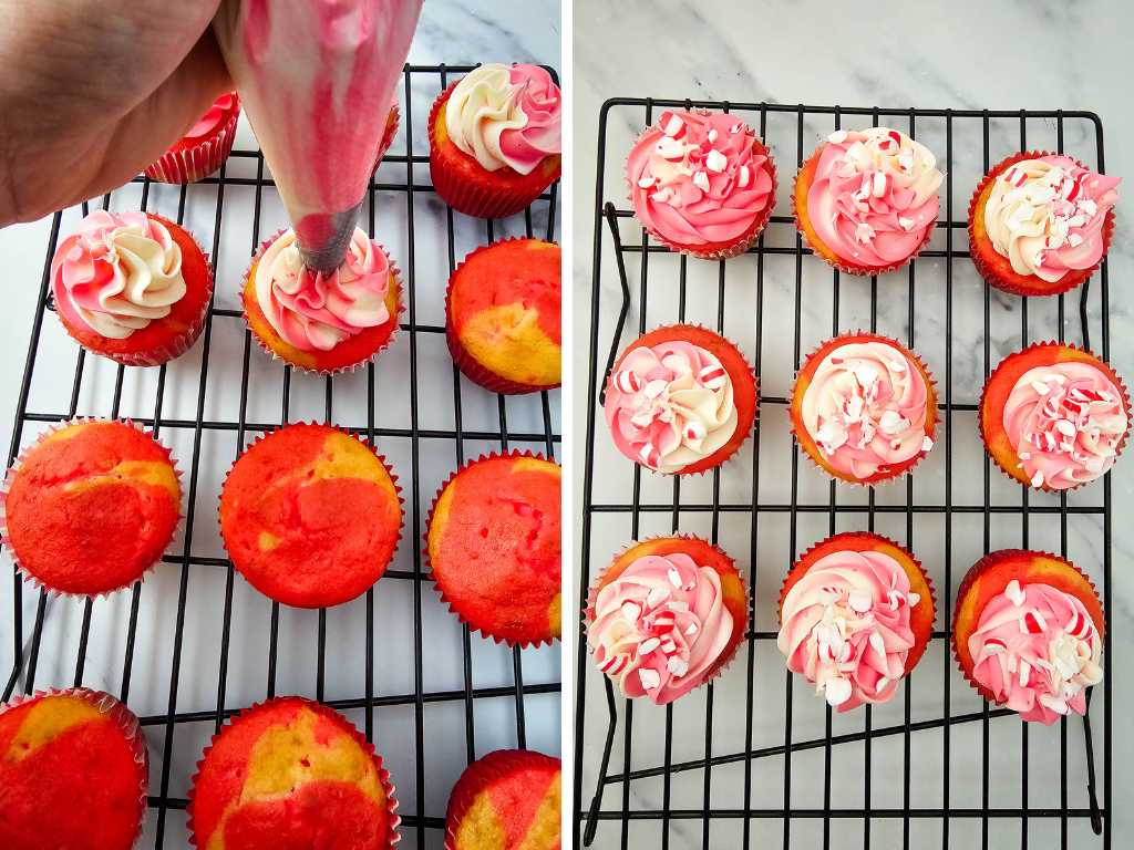 Candy cane swirl cupcakes process 11
