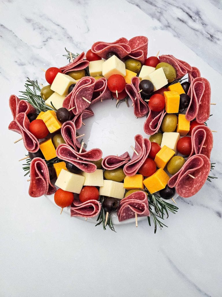 Christmas wreath charcuterie board process 7
