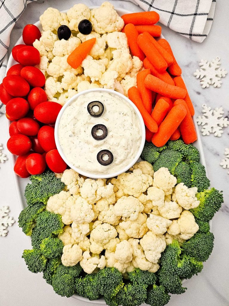 Snowman veggie platter