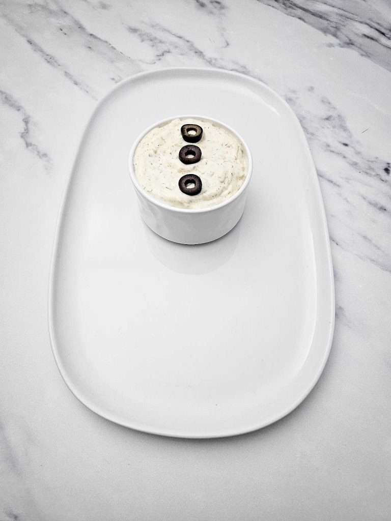 Snowman veggie platter process 3