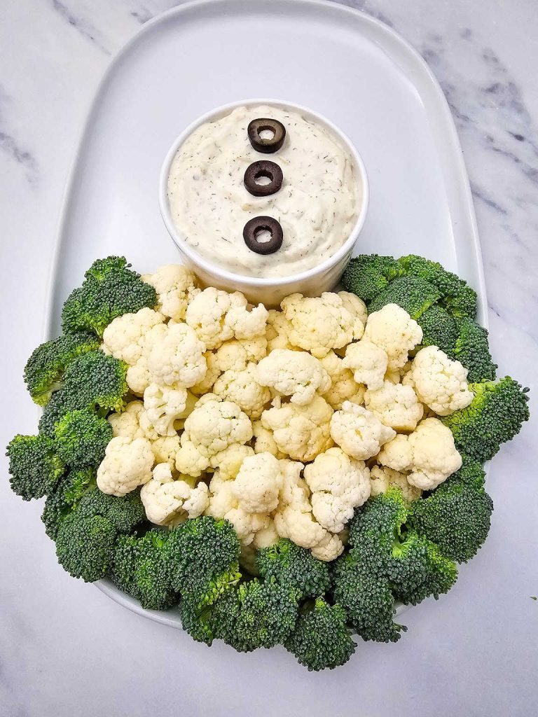 Snowman veggie platter process 5