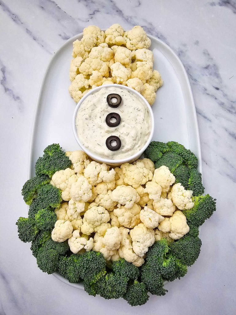Snowman veggie platter process 6