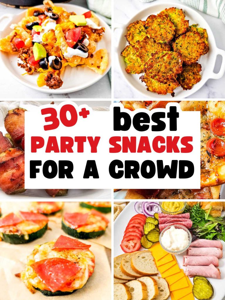 Collage of a variety of party snack finger foods.