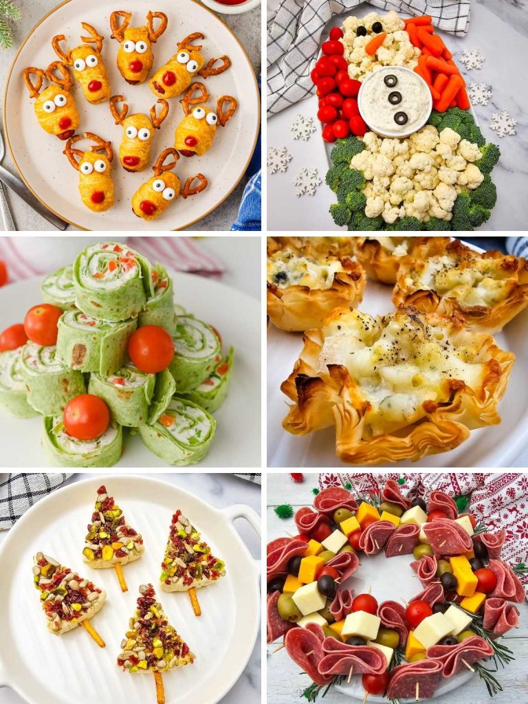 Collage of a variety of Christmas appetizers