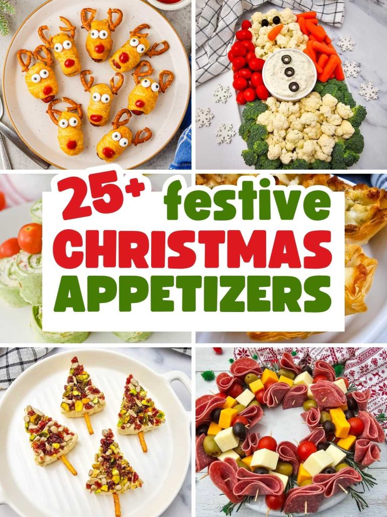 Collage of a variety of Christmas appetizers