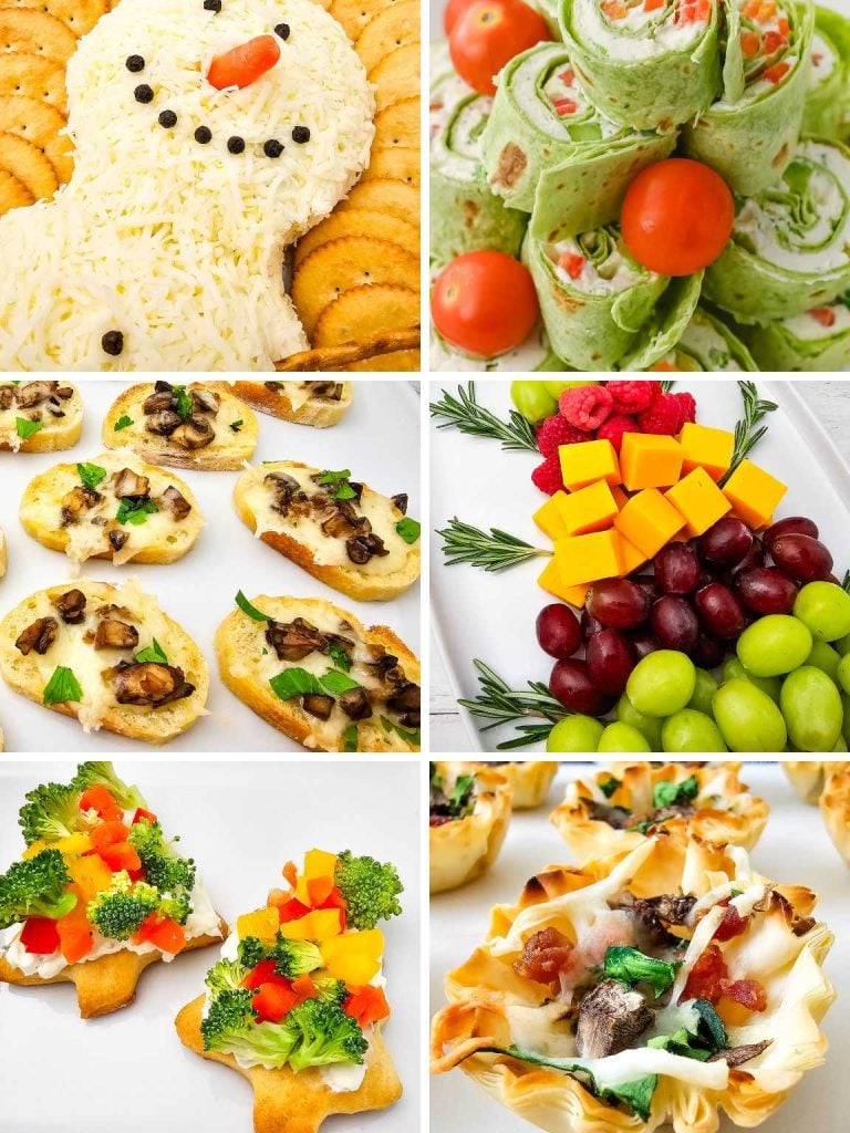 Collage of a variety of Christmas brunch finger foods.