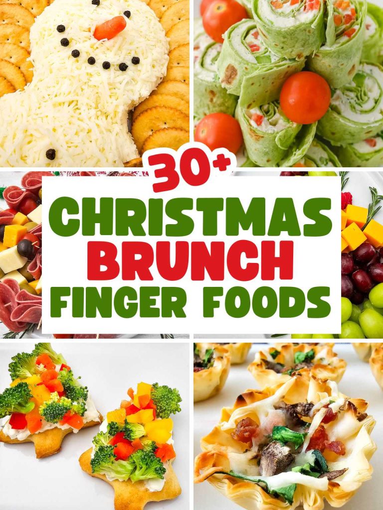 Collage of a variety of Christmas brunch finger foods.