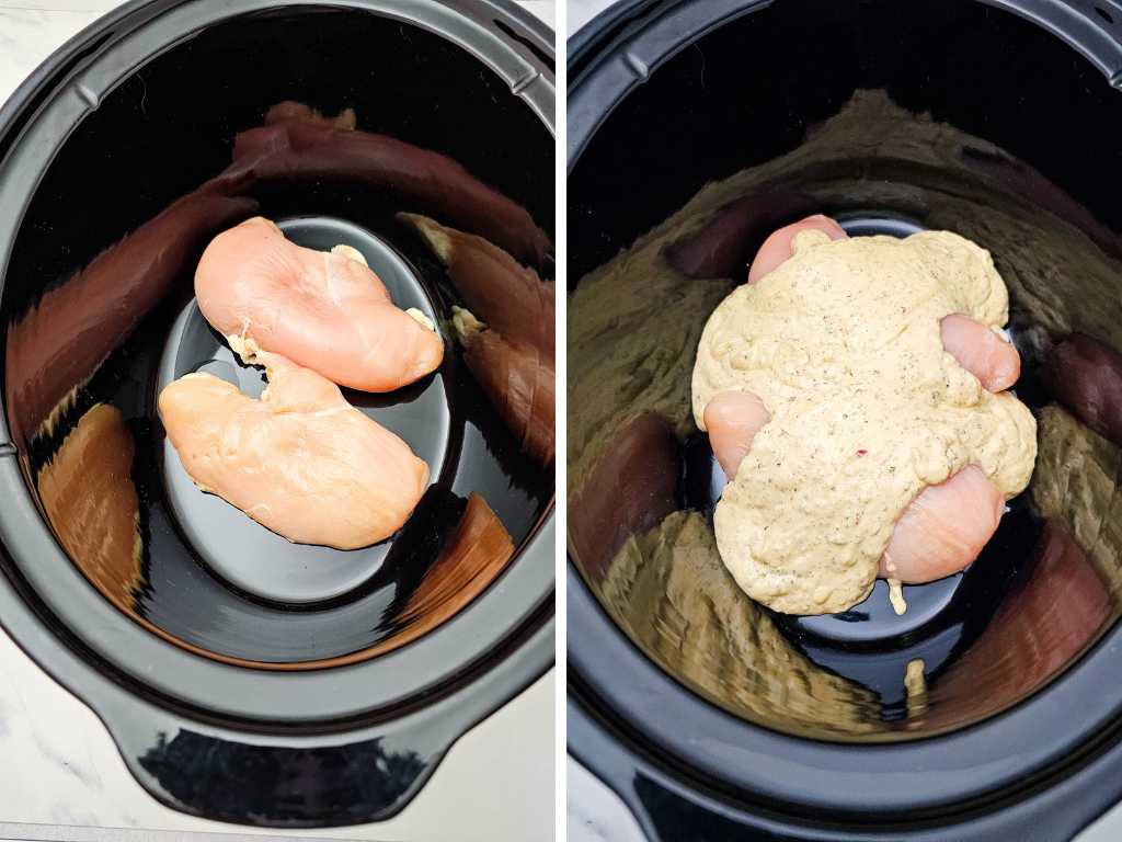 Crockpot garlic parmesan chicken pasta process 1