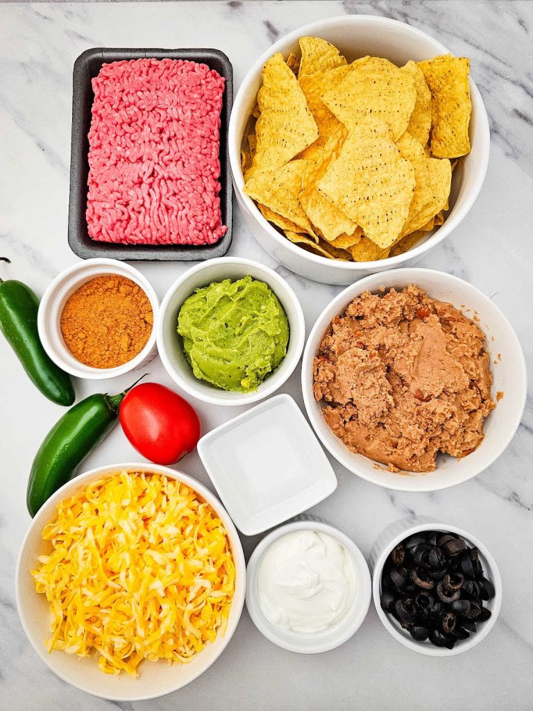 Sheet pan ground beef nachos ingredients