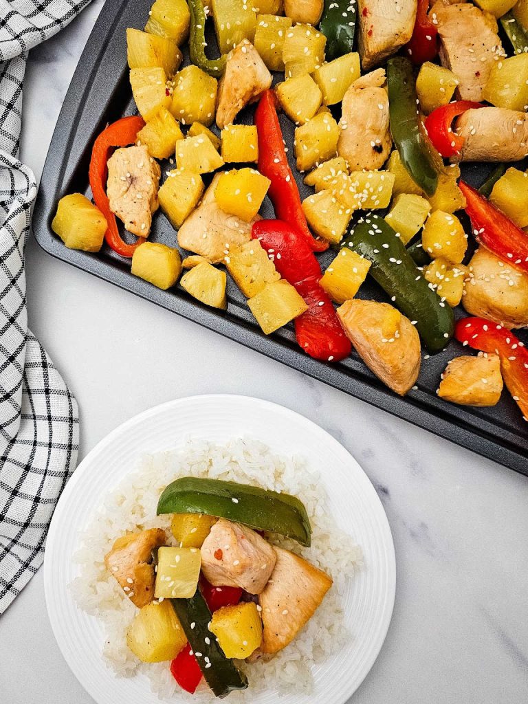 Sheet pan pineapple chicken