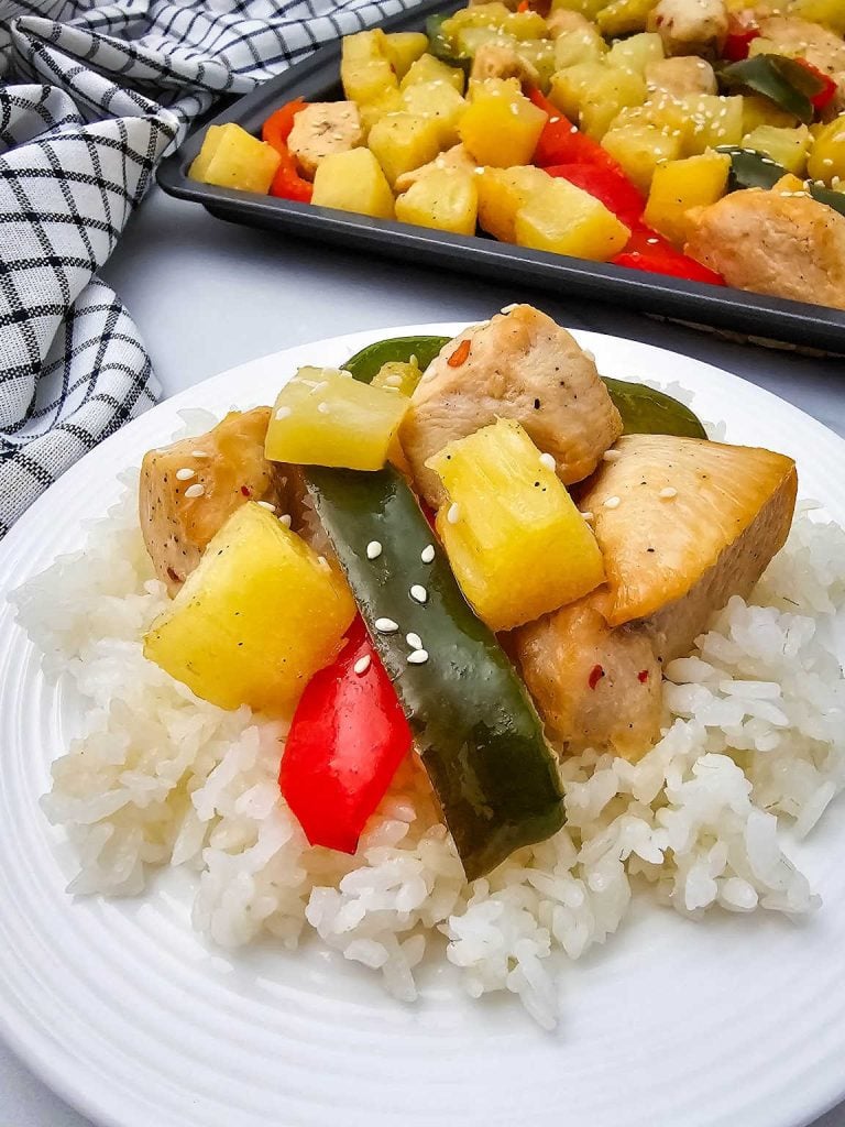 Sheet pan pineapple chicken