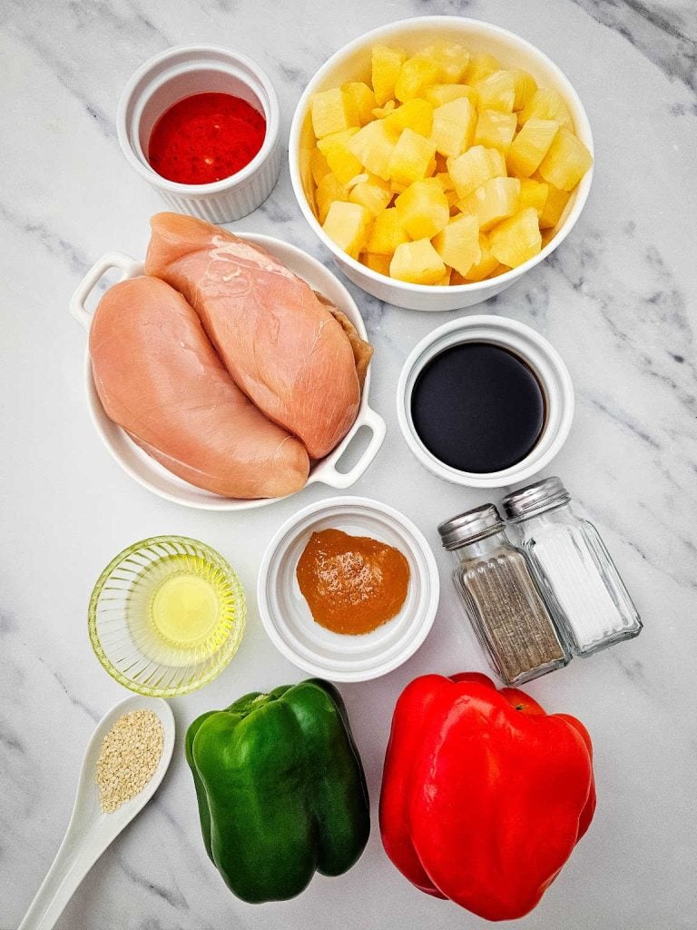 Sheet pan pineapple chicken ingredients