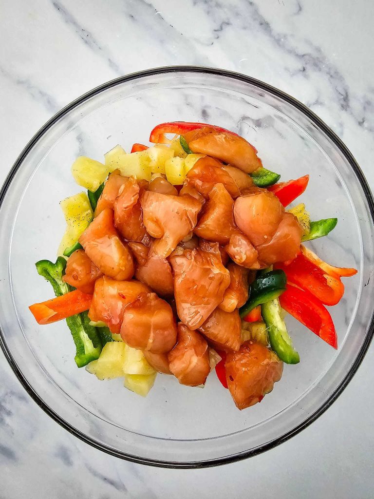 Sheet pan pineapple chicken process 6