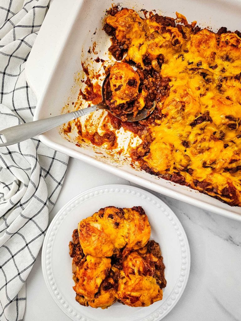 Sloppy Joe casserole with biscuits