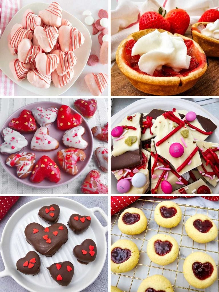 Collage of a variety of Valentine's Day treats.