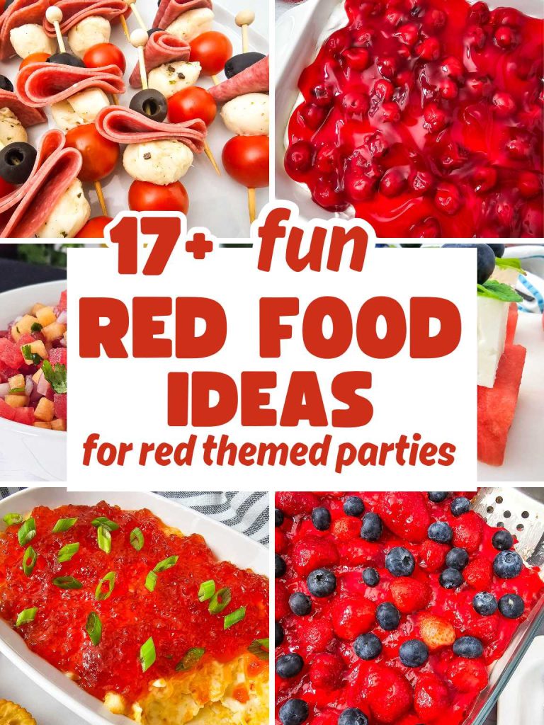 Collage of a variety of red food ideas.