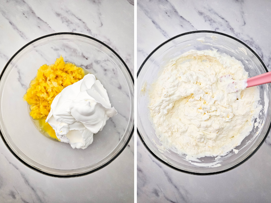 Banana split fluff salad process 1