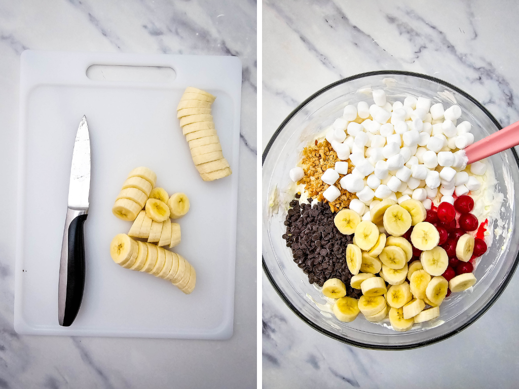Banana split fluff salad process 3