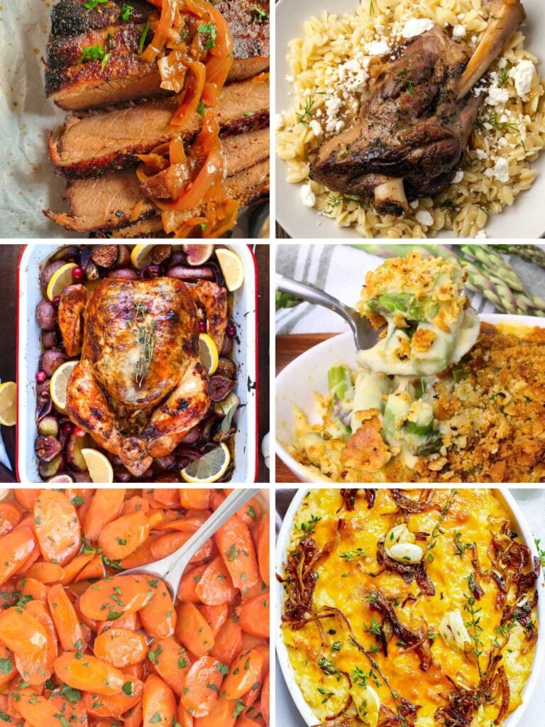 Collage of a variety of Easter dinner ideas.
