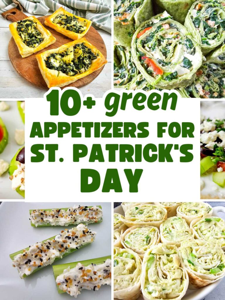 Collage of various een appetizers for St. Patrick's Day