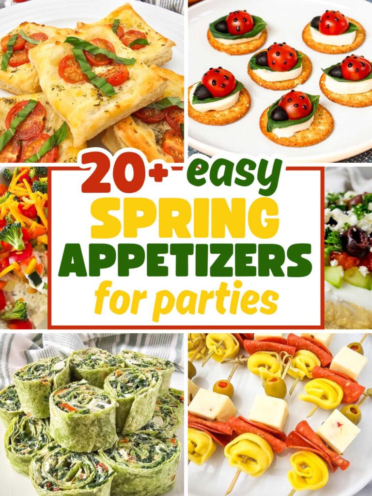 Collage of a variety of spring appetizers.