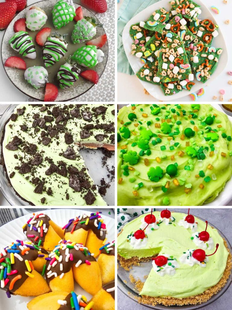 Collage of a variety of St. Patrick's Day desserts