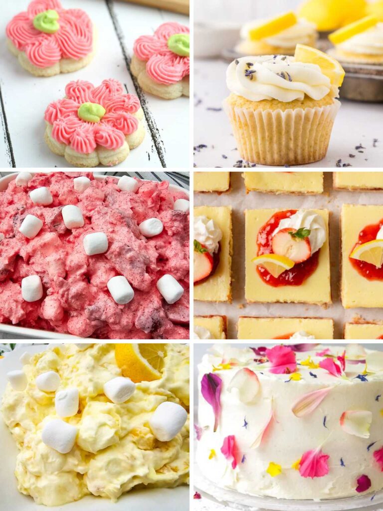 Collage of various spring desserts.