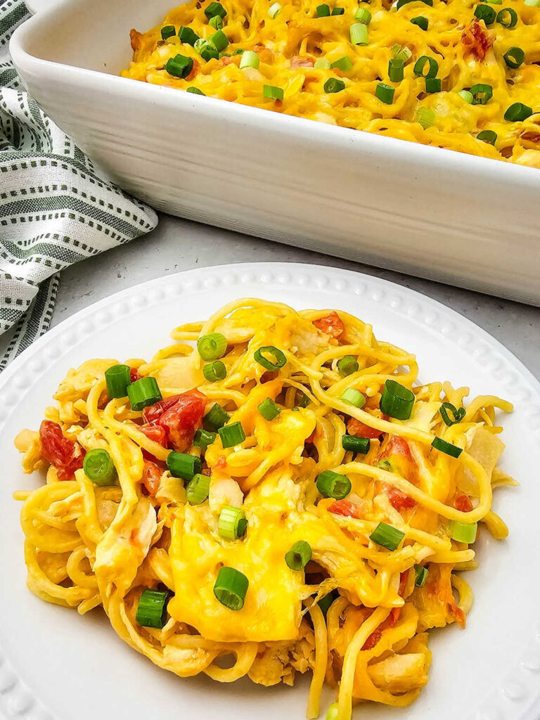 Cheesy Rotel Chicken Spaghetti