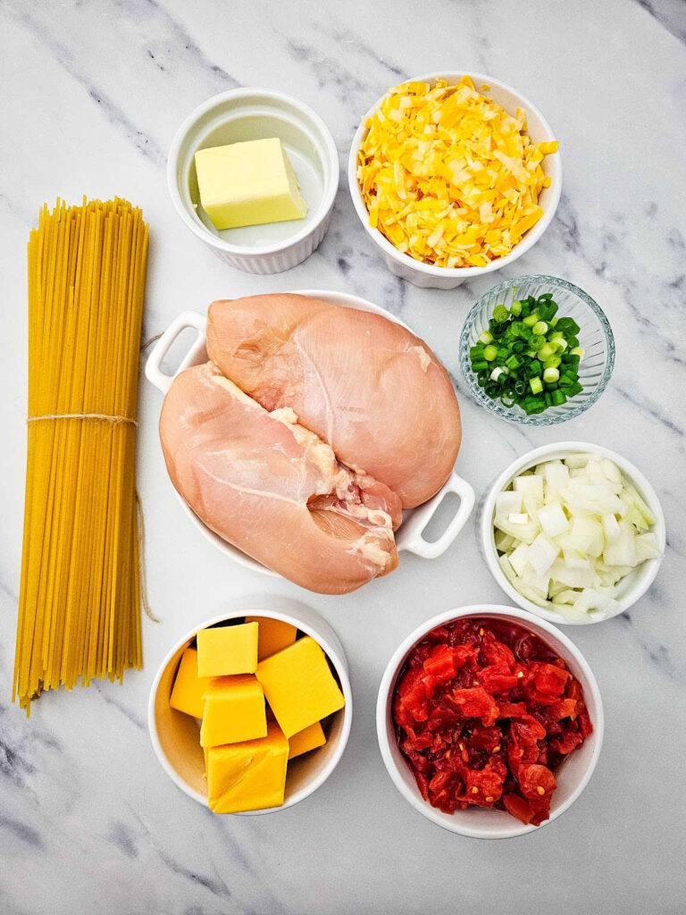 Cheesy Rotel Chicken Spaghetti ingredients