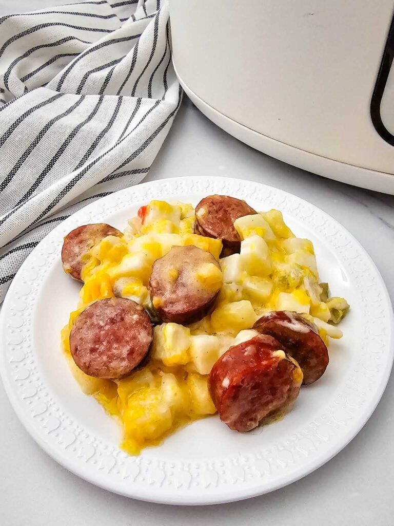 Crockpot cheesy sausage and potato casserole