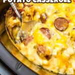 Crockpot cheesy sausage and potato casserole pin