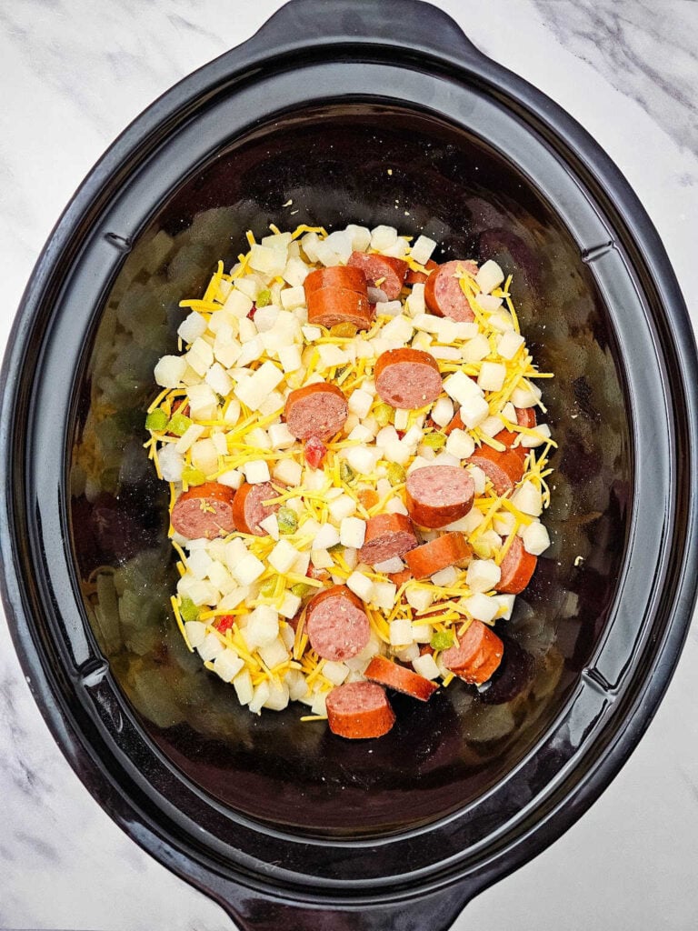 Crockpot cheesy sausage and potato casserole process 3