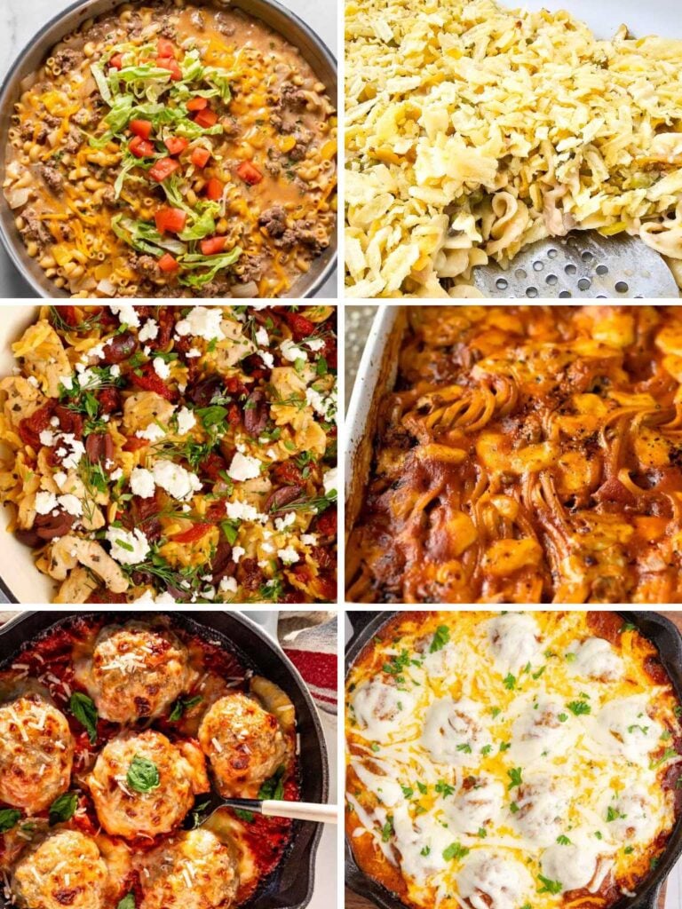 Collage of various lazy dinners for busy moms.