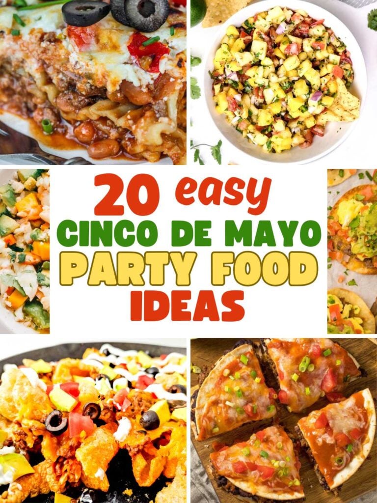 Collage of a variety of Cinco de Mayo party food ideas.
