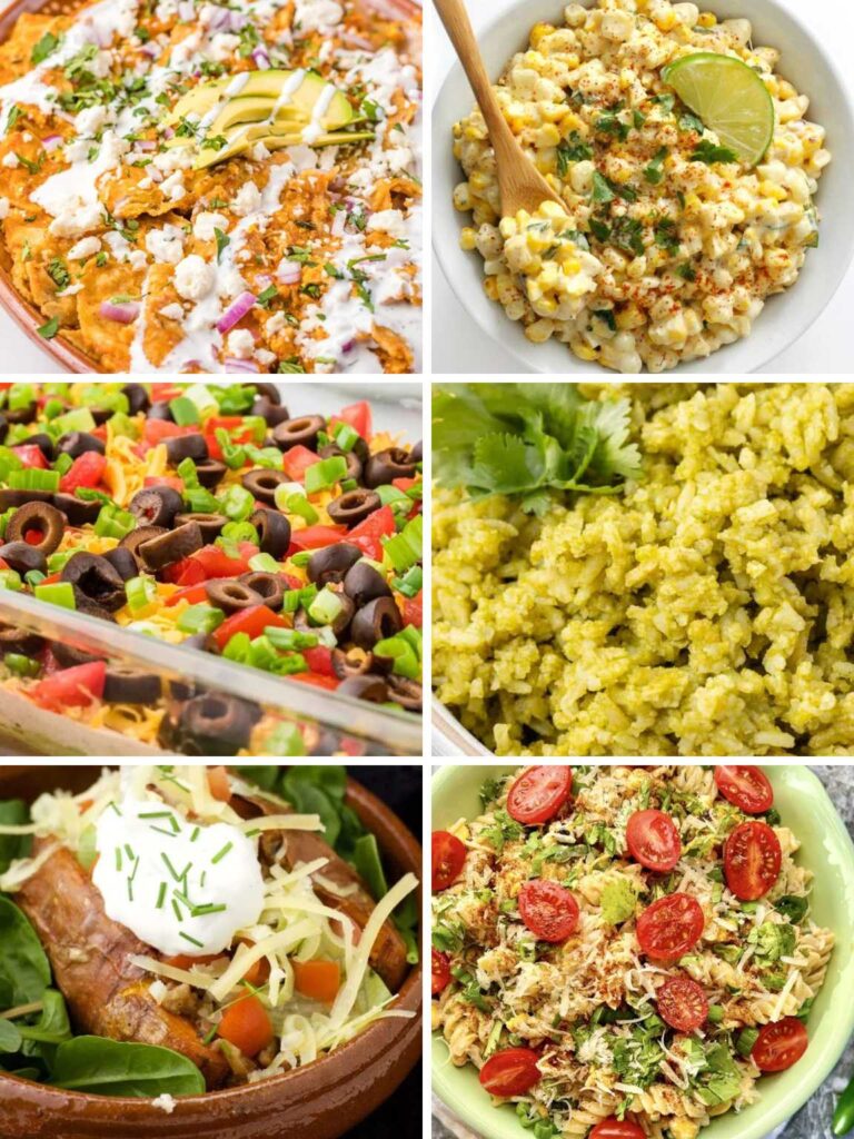 Collage of a variety of Mexican side dishes.