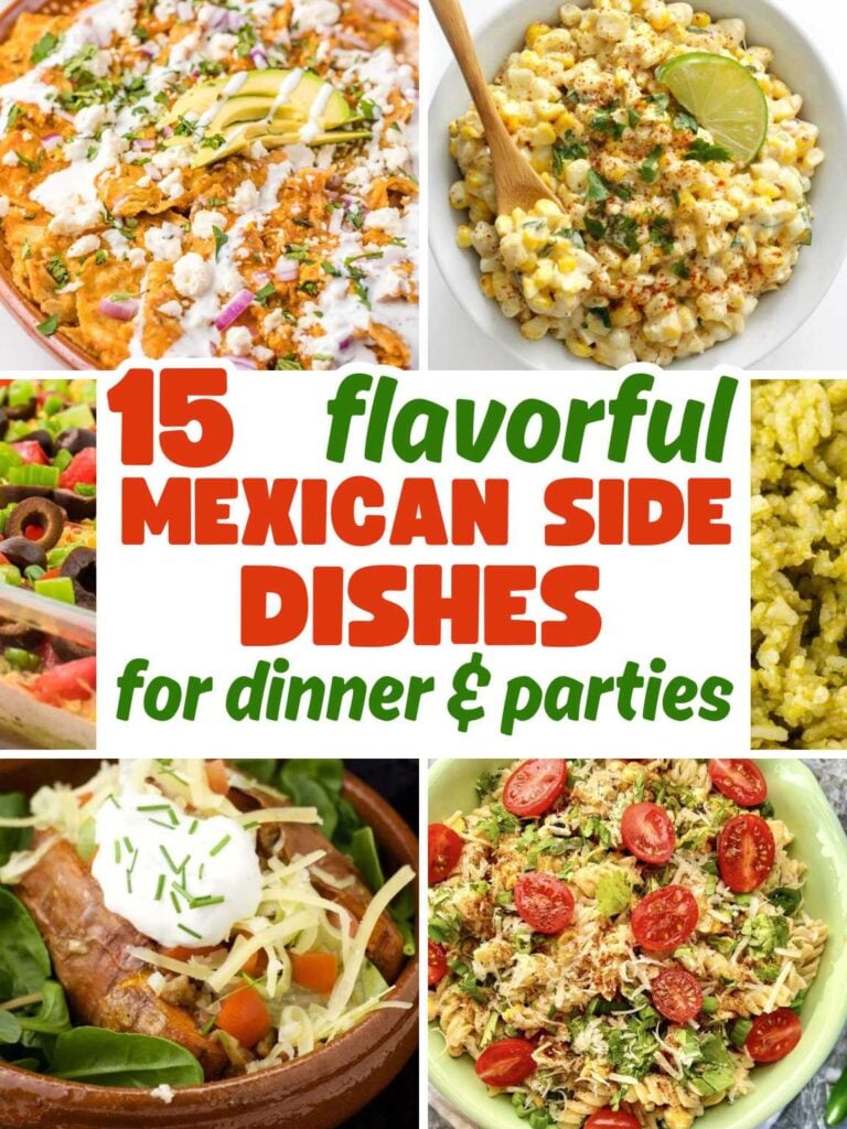 Collage of a variety of Mexican side dishes.