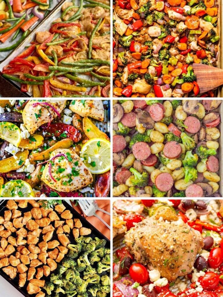 Collage of various Sheet pan meals