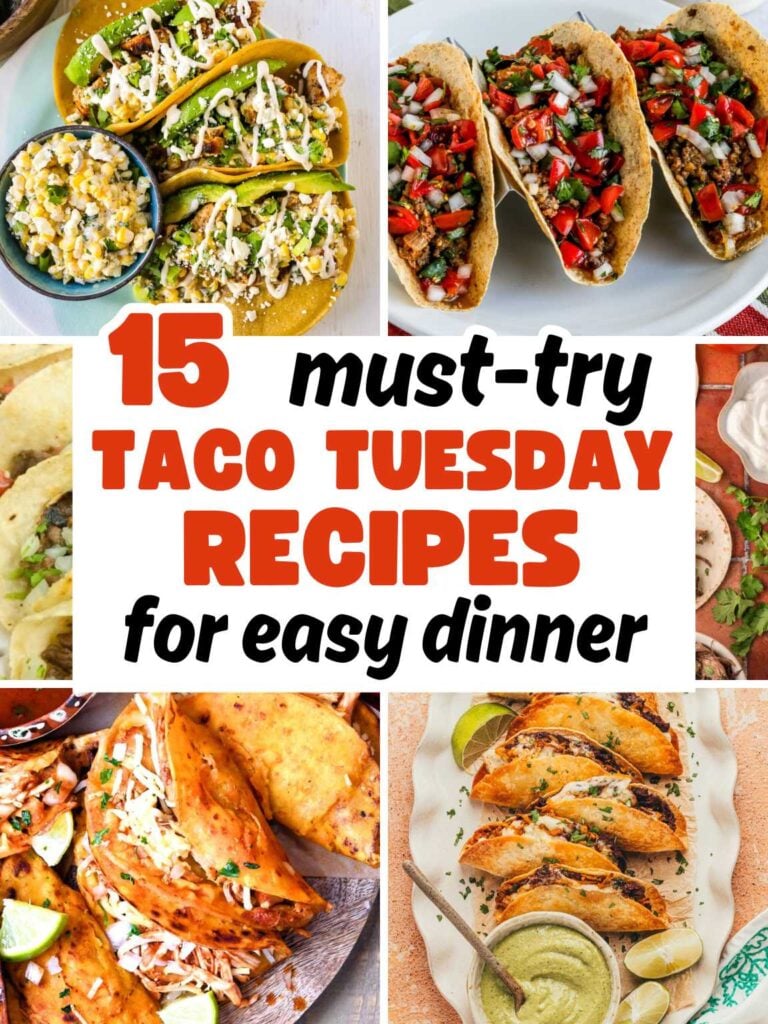 Collage of a variety of taco Tuesday recipes.