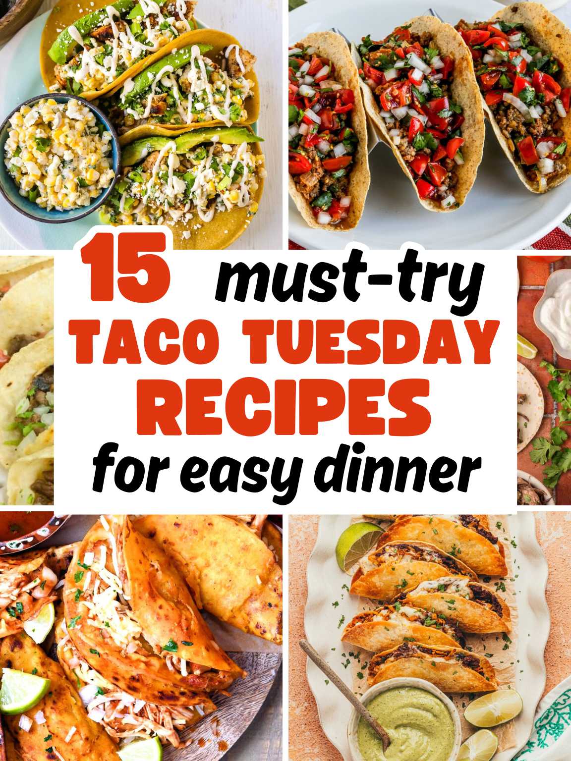 Collage of a variety of taco Tuesday recipes.