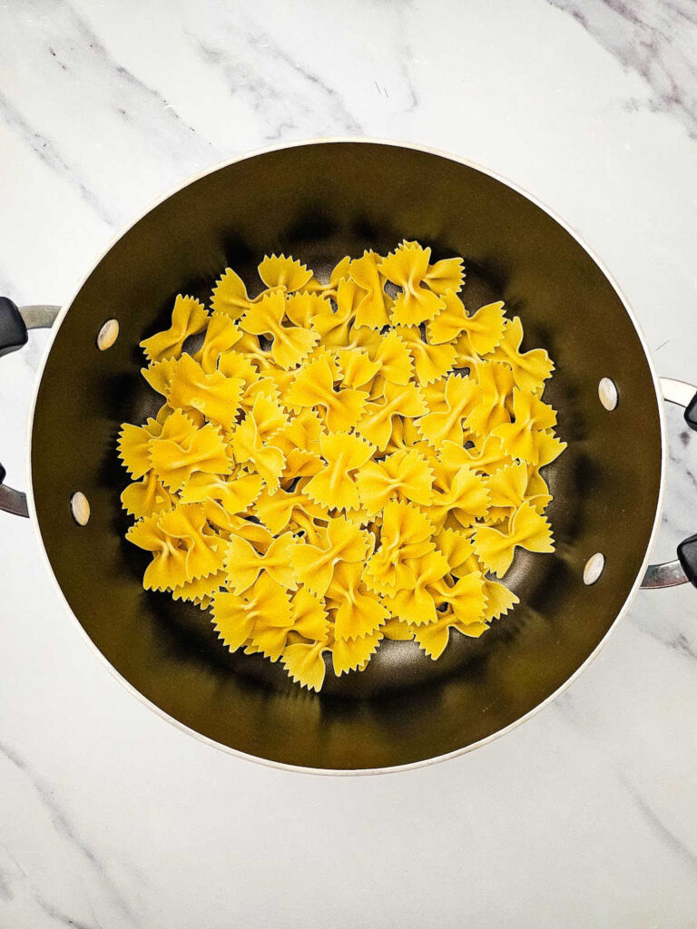Bowtie pasta slaw salad process 1