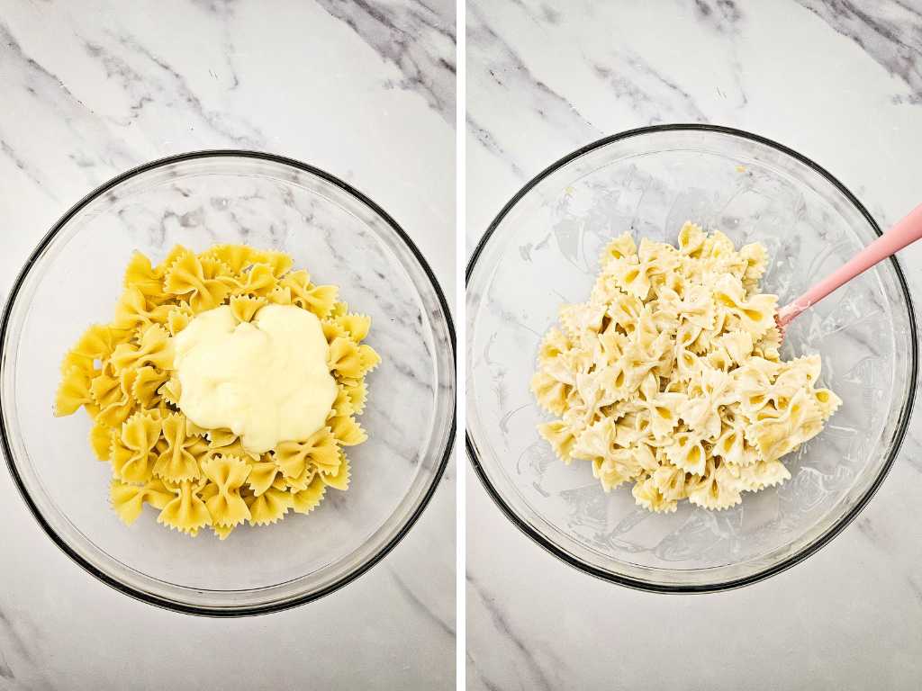 Bowtie pasta slaw salad process 2