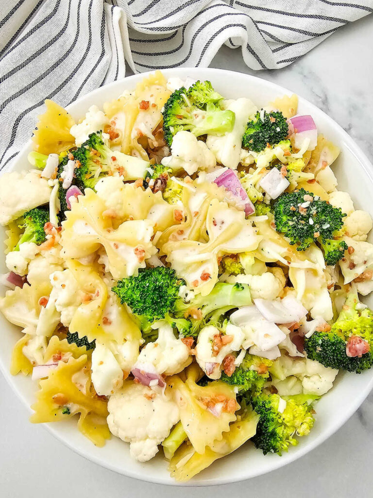 Broccoli cauliflower pasta salad