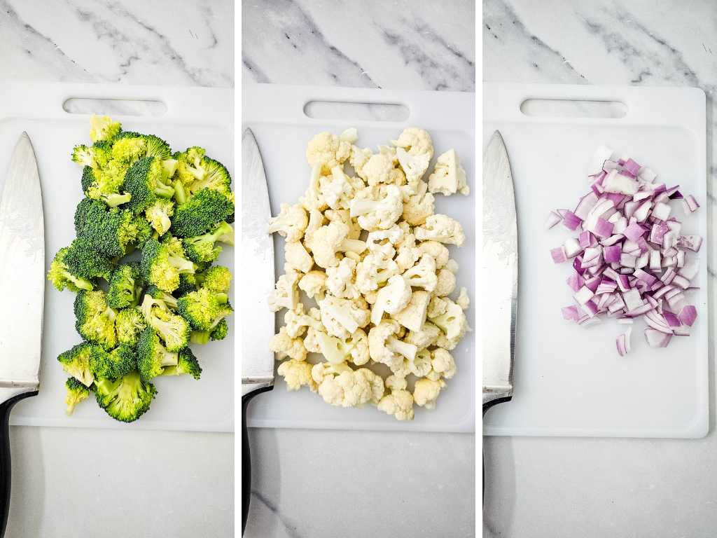 Broccoli cauliflower pasta salad process 1