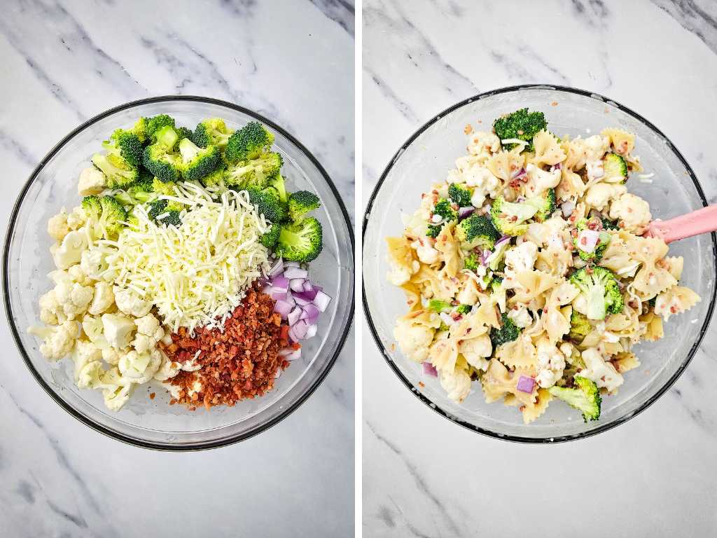 Broccoli cauliflower pasta salad process 5