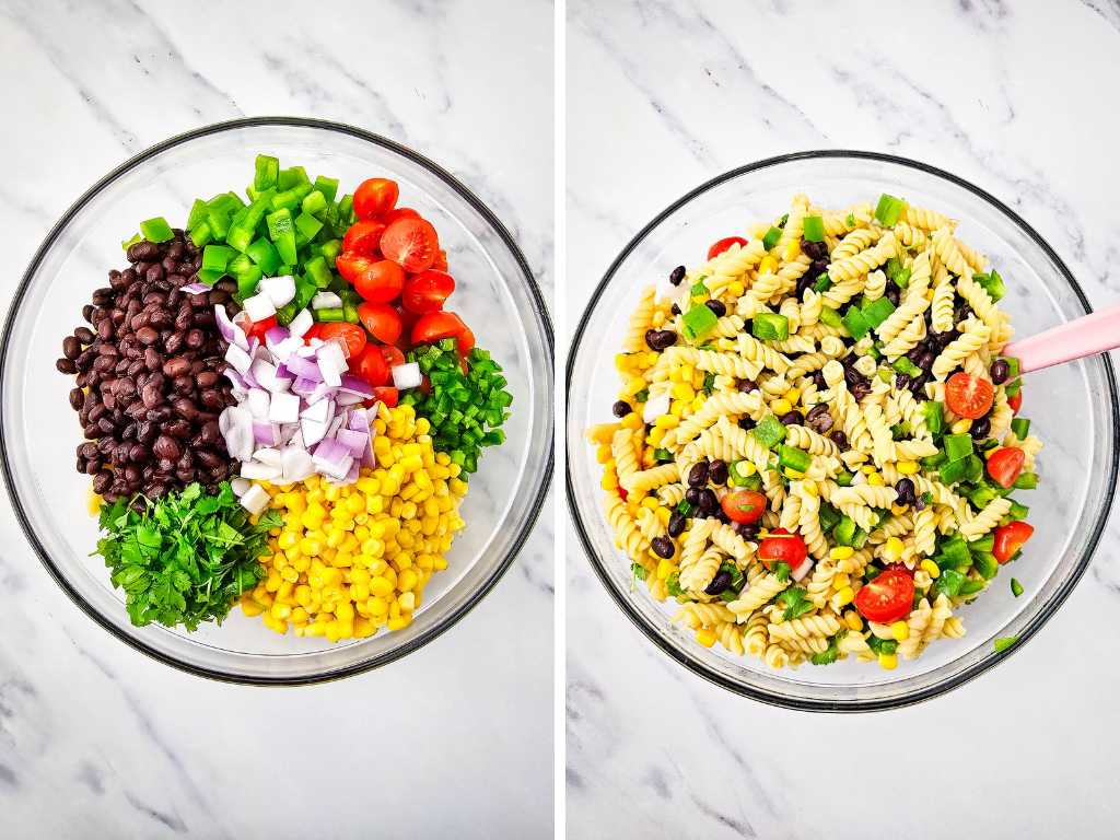 Cowboy caviar pasta salad process 3